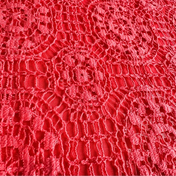 BANANA REPUBLIC Crewneck Lacey Tank Top Size S Fire Coral Floral Overlay Fitted - Picture 5 of 10